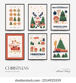 Merry Christmas and Happy New Year vertical flyer or poster template. Modern trendy minimal style. Hand drawn design for wallpaper, wall decor, print, postcard, cover, template, banner.