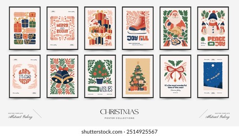 Merry Christmas and Happy New Year vertical flyer or poster template. Modern trendy minimal style. Hand drawn design for wallpaper, wall decor, print, postcard, cover, template, banner.