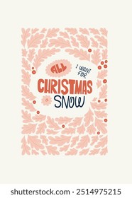 Merry Christmas and Happy New Year illustration. Modern trendy minimal style. Hand drawn design for wallpaper, wall decor, print, postcard, cover, template, banner.