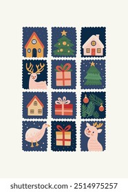 Merry Christmas and Happy New Year illustration. Modern trendy minimal style. Hand drawn design for wallpaper, wall decor, print, postcard, cover, template, banner.