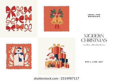 Merry Christmas and Happy New Year illustration. Modern trendy minimal style. Hand drawn design for wallpaper, wall decor, print, postcard, cover, template, banner.