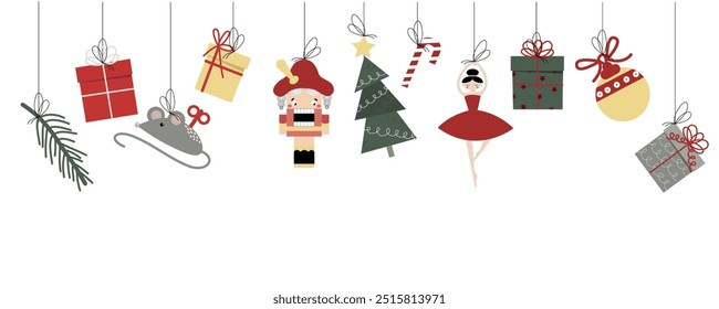 Merry Christmas and happy new year concept background for banner, invitation, decoration. Collection of nutcracker, christmas Ballet