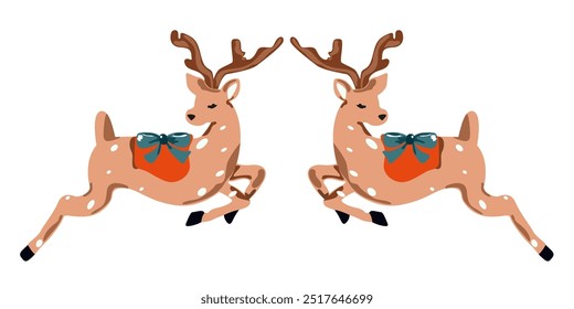 Merry Christmas and Happy New Year element vector. Vector cartoon flat characters for Christmas Card. Cute Christmas deer. Winter wild animal