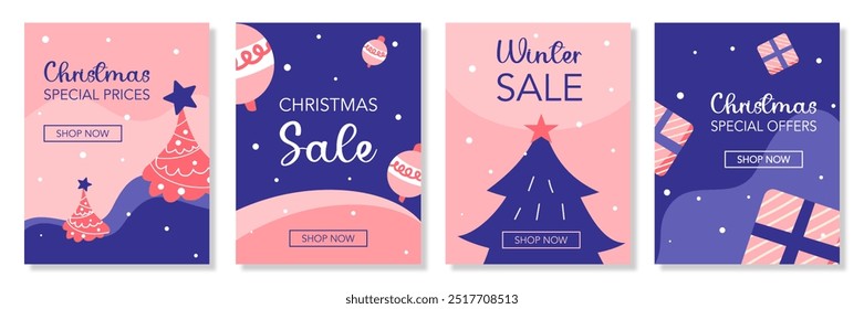 Merry Christmas and Happy New Year Background Template. Vector Illustration for seasonal sale banner, greeting card, poster, cover, web, social media post, print. Winter holidays design templates