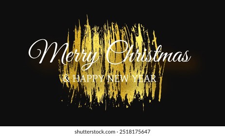 Merry Christmas and Happy New Year white incription with shadow on gold smear. Abstract backdrop for Christmas holiday greeting card, flyers or posters. Vector illustration