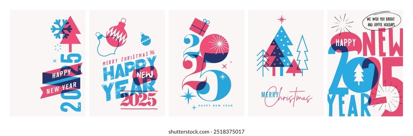Merry Christmas and Happy New Year. Vector illustration for greeting card, party invitation card, website banner, social media banner, marketing material.