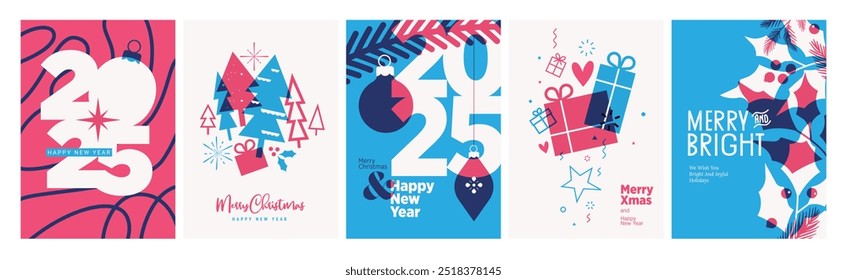 Merry Christmas and Happy New Year greeting cards. Vector illustration concepts for background, greeting card, party invitation card, website banner, social media banner, marketing material.