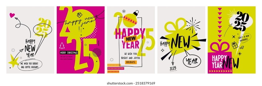 Merry Christmas and Happy New Year greeting cards. Vector illustration concepts for background, greeting card, party invitation card, website banner, social media banner, marketing material.