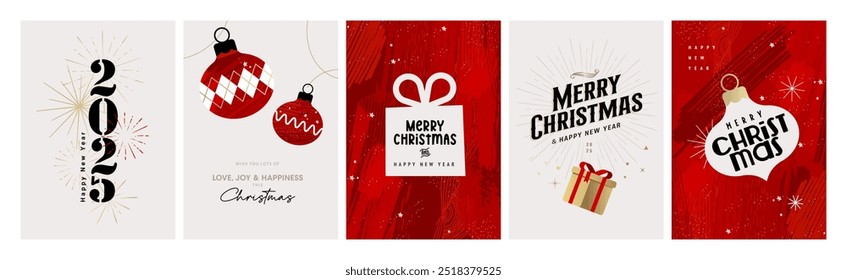 Feliz Natal e Feliz Ano Novo. Ilustração vetorial para cartão de saudação, cartão de convite de festa, banner de site, banner de mídia social, material de marketing.