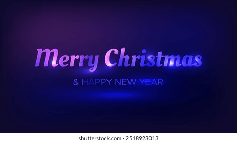 Merry Christmas and Happy New Year neon inscription. Abstract neon background with lights for Christmas holiday greeting card, flyers or posters. Vector illustration