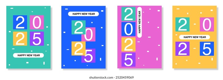 Merry Christmas and Happy New Year Set of backgrounds, greeting cards, posters, holiday covers. Design templates with typography, season wishes in modern minimalist style for web, social media, print