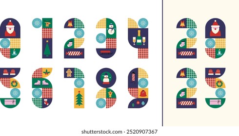 Merry Christmas and Happy New Year numbers set. Logo 2025.
