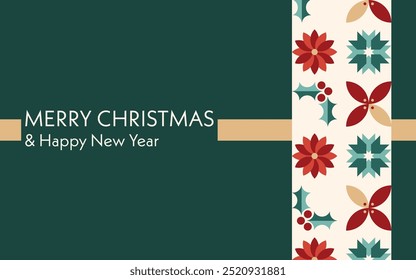 Merry Christmas and Happy New Year greeting card, gift card, voucher. Geometric style.