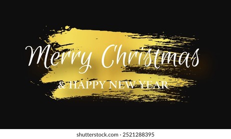 Merry Christmas and Happy New Year white incription with shadow on gold smear. Abstract backdrop for Christmas holiday greeting card, flyers or posters. Vector illustration