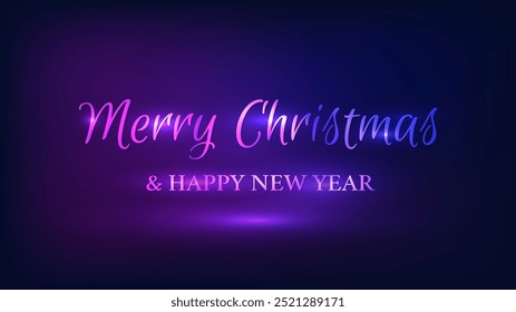 Merry Christmas and Happy New Year neon inscription. Abstract neon background with lights for Christmas holiday greeting card, flyers or posters. Vector illustration