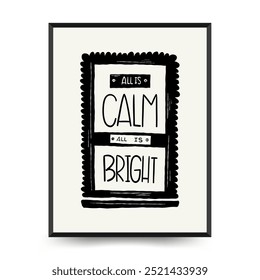 Merry Christmas and Happy New Year vertical flyer or poster template. Modern trendy Matisse minimal style. Hand drawn design for wallpaper, wall decor, print, postcard, cover, template, banner.