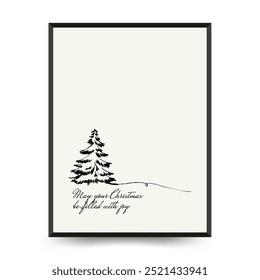 Merry Christmas and Happy New Year vertical flyer or poster template. Modern trendy Matisse minimal style. Hand drawn design for wallpaper, wall decor, print, postcard, cover, template, banner.