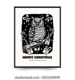 Merry Christmas and Happy New Year vertical flyer or poster template. Modern trendy Matisse minimal style. Hand drawn design for wallpaper, wall decor, print, postcard, cover, template, banner.