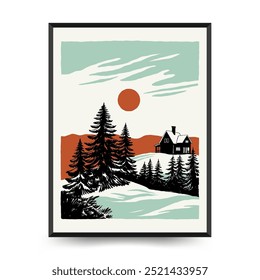 Merry Christmas and Happy New Year vertical flyer or poster template. Modern trendy Matisse minimal style. Hand drawn design for wallpaper, wall decor, print, postcard, cover, template, banner.