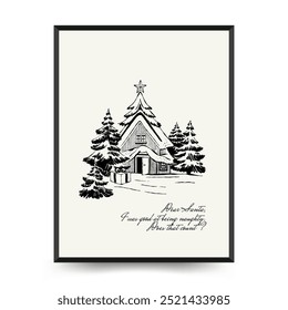 Merry Christmas and Happy New Year vertical flyer or poster template. Modern trendy Matisse minimal style. Hand drawn design for wallpaper, wall decor, print, postcard, cover, template, banner.