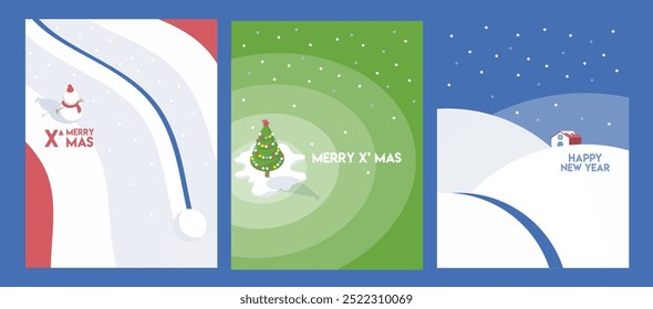 Merry christmas and happy new year set of backgrounds greeting cards posters holiday covers