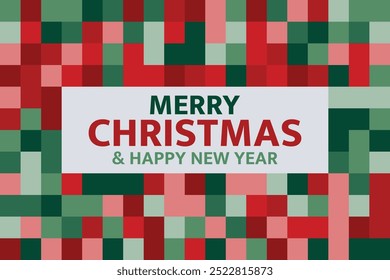 Merry Christmas and happy new year greeting card background with abstract colorful square background 
