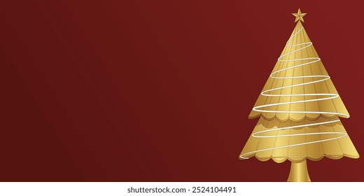 Merry christmas and happy new year banner. Dark horizontal template creative design with luxury golden line christmas tree, snowflake decoration, stars. Suit for poster, flyer, cover, banner, brochure