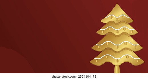 Merry christmas and happy new year banner. Dark horizontal template creative design with luxury golden line christmas tree, snowflake decoration, stars. Suit for poster, flyer, cover, banner, brochure