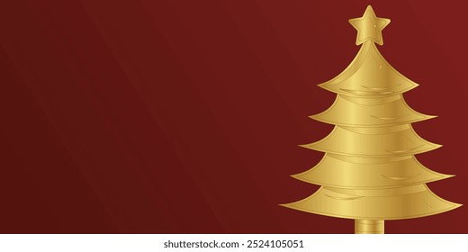 Merry Christmas and happy new year banner. Elegant golden line Christmas tree, snowflake decoration, star on dark background. Luxury Xmas greeting card design. Vector Illustration