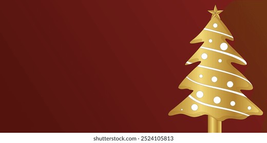 Merry Christmas and Happy New Year web banner illustration of gold luxury Xmas pine tree frame with geometric art deco style element for elegant holiday celebration, poster, holiday cover, header.