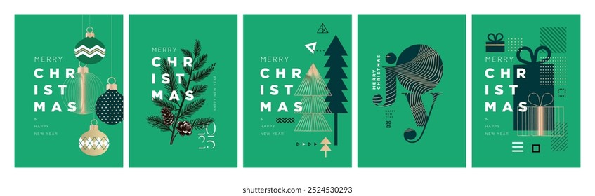 Feliz Natal e Feliz Ano Novo. Ilustrações vetoriais para cartão de saudação, cartão de convite de festa, banner de site, banner de mídia social, material de marketing.