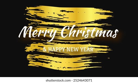 Merry Christmas and Happy New Year white incription with shadow on gold smear. Abstract backdrop for Christmas holiday greeting card, flyers or posters. Vector illustration