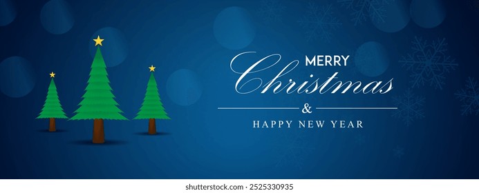 Merry Christmas and Happy New Year background design holiday cover. Modern Xmas design in geometric style with triangle pattern, Christmas tree, stars, bokeh.
