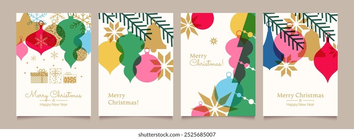 Merry Christmas and Happy New Year Set of greeting cards, posters, holiday backgrounds.
Modern collection of Christmas minimalist geometric elements. Christmas  decorations  in flat design