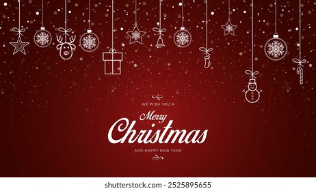 Merry Christmas, Happy New Year with christmas tree and balls. Realistic elegant style. Winter Christmas background. Vector illustration
