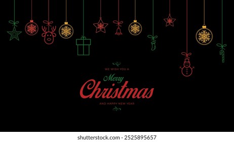 Merry Christmas, Happy New Year with christmas tree and balls. Realistic elegant style. Winter Christmas background. Vector illustration
