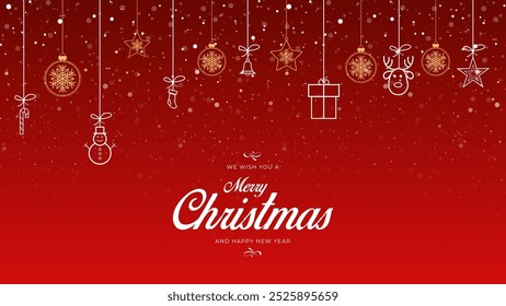 Merry Christmas, Happy New Year with christmas tree and balls. Realistic elegant style. Winter Christmas background. Vector illustration
