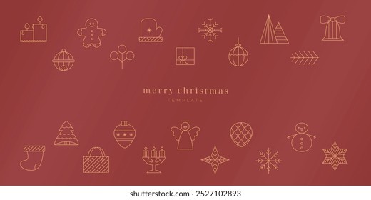 Merry Christmas and Happy New Year web banner, card, poster of gold luxury geometric xmas. Flat abstract modern vector design.