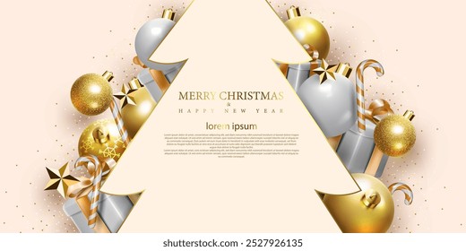 merry christmas and happy new year celebration abstract bright background. christmas symbols decorative modern and creative greeting card and banner vector illustration. 