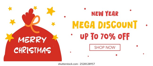 Merry Christmas and Happy New Year Background Template with star. Vector Illustration for seasonal sale banner, greeting card, poster, cover, web, social media post, print. Holidays design templates