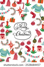 Merry Christmas and Happy New Year. Template for greetings, banners, posters, postcards and holiday invitations.