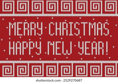 Merry Christmas and Happy New Year Greeting Knitted Embroidery. Clothes sewing pattern with seasonal themes vector