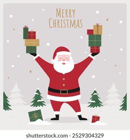 Merry Christmas and Happy New Year greeting card with Santa Claus. Vector illustration.