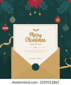 Merry Christmas and Happy New Year greeting card design template. Vector illustration