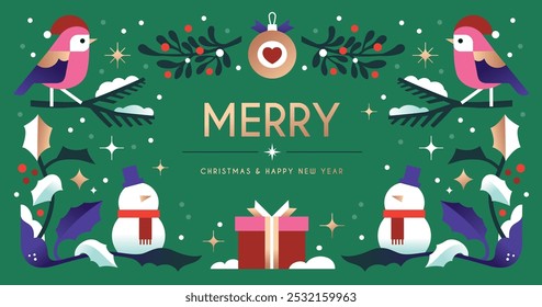 Merry Christmas and Happy New Year  background, banner, poster design with trendy flat style illustration.