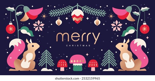 Merry Christmas and Happy New Year  background, banner, poster design with trendy flat style illustration.