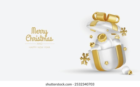 Merry Christmas and happy new year background. Christmas tree, Gift boxes, Christmas balls. Christmas element for web, banners, greeting card, template design.