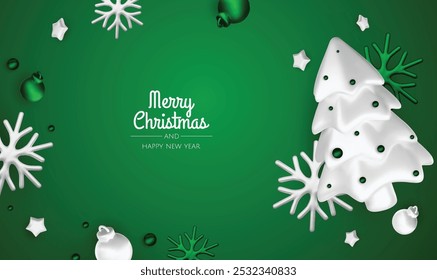Merry Christmas and happy new year background. Christmas tree, Gift boxes, Christmas balls. Christmas element for web, banners, greeting card, template design.