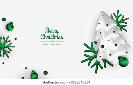 Merry Christmas and happy new year background. Christmas tree, Gift boxes, Christmas balls. Christmas element for web, banners, greeting card, template design.
