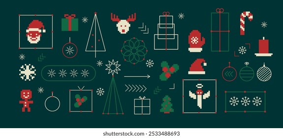 Merry Christmas and Happy New Year Set for backgrounds, greeting cards, posters, holiday covers. Xmas templates with typography and season wishes in modern geometric style for web, social media, print